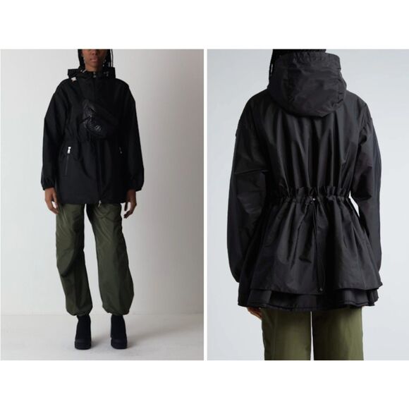 Moncler Women's Black Wete Boxy Hooded Windbreaker Jacket Size 1 - Picture 2 of 10